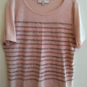 LOFT Pink Sparkle Sequin Stripe T-Shirt - Size XL